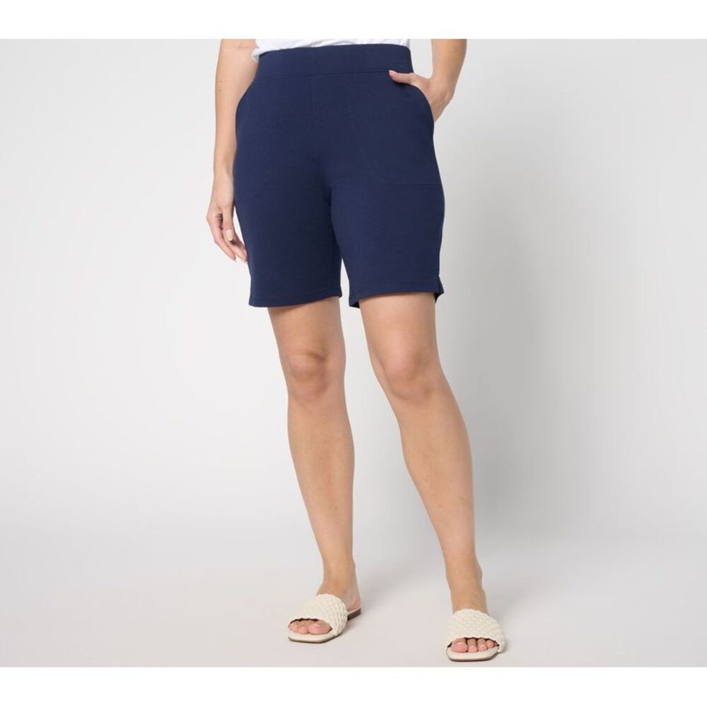 Denim & Co. Women's Pants Sz L EasyWear French Terry Short Blue A692013